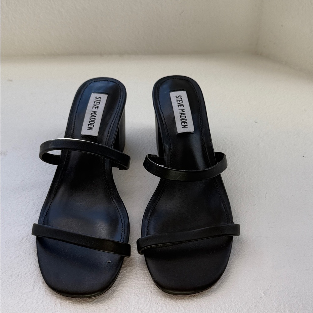 Steve Madden Black Double-Strap Block Heel Sandals